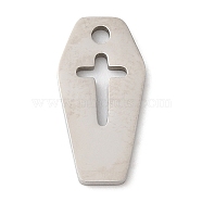 Halloween 201 Stainless Steel Pendants, Coffin with Cross Charm, Stainless Steel Color, 15x7.5x1mm, Hole: 1.5mm(STAS-D053-12P)