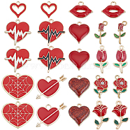 48Pcs 12 Style Alloy Enamel Pendants, Mixed Shapes, for Valentine's Day, Red, 13~22.5x9~25x1~3.5mm, hole: 1.6~2.5mm, 4pcs/style(ENAM-SC0004-54)