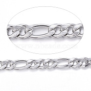 304 Stainless Steel Figaro Chains, with Spool, Unwelded, for Jewelry Making, Stainless Steel Color, 5~8x4x1mm, about 82.02 Feet(25m)/roll(CHS-P003-21P)