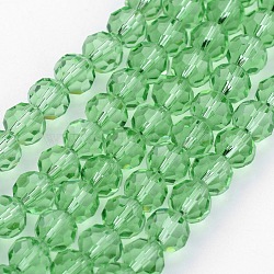 Transparent Glass Bead Strands, Imitate Austrian Crystal, Faceted(32 Facets), Round, Light Green, 6mm, Hole: 1mm, about 100pcs/strand, 21~22 inch(X-GLAA-G013-6mm-55)