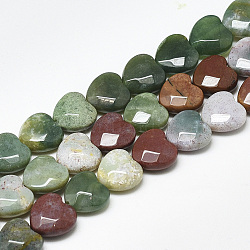 Natural Indian Agate Beads Strands, Faceted, Heart, 10x10x5mm, Hole: 1.2mm, about 20pcs/strand, 7.4 inch(X-G-S357-E01-03)