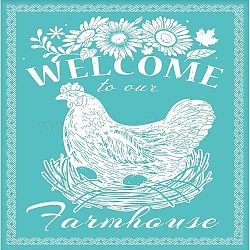 Self-Adhesive Silk Screen Printing Stencil, for Painting on Wood, DIY Decoration T-Shirt Fabric, Turquoise, Rooster Pattern, 22x28cm(DIY-WH0338-019)
