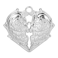 201 Stainless Steel Pendants, Heart Wing Charms, Stainless Steel Color, 26x25x3mm, Hole: 2.5mm(FIND-PW0004-34P)