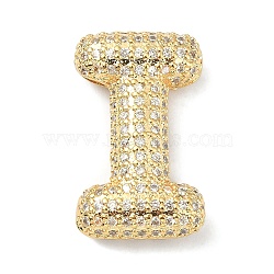 Rack Plating Brass Micro Pave Cubic Zirconia Pendants, Real 18K Gold Plated, Lead Free & Cadmium Free, Letter, Letter I, 24.5x15x6.5mm, Hole: 4x2.5mm(KK-Q790-01I-G)