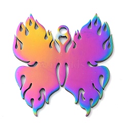 304 Stainless Steel Pendants, Butterfly Charms, Rainbow Color, 38x34.5x1.5mm, Hole: 2mm(STAS-R116-11RC)