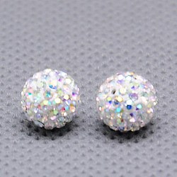 Round Polymer Clay Czech Glass Rhinestone Beads, Pave Disco Ball Beads, 101_Crystal+AB, PP9(1.5~1.6mm), 8mm, Hole: 1mm(RB-D289-8mm-101)