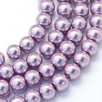 Baking Painted Pearlized Glass Pearl Round Bead Strands, Plum, 8~9mm, Hole: 1mm, about 105pcs/strand, 31.4 inch