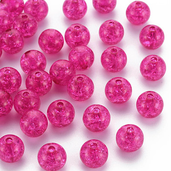 Transparent Crackle Acrylic Beads, Round, Deep Pink, 10x9mm, Hole: 2mm, about 940pcs/500g.