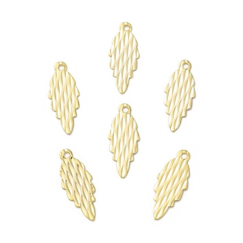 Brass Pendants, Cadmium Free & Lead Free, Leaf Charm, Real 24K Gold Plated, 18.5x7.5x0.3mm, Hole: 1.4mm
