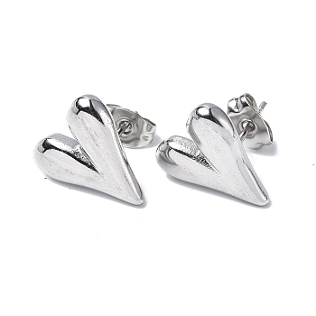 304 Stainless Steel Heart Stud Earrings for Women, Stainless Steel Color, 13.5x11.5mm, Pin: 0.7mm