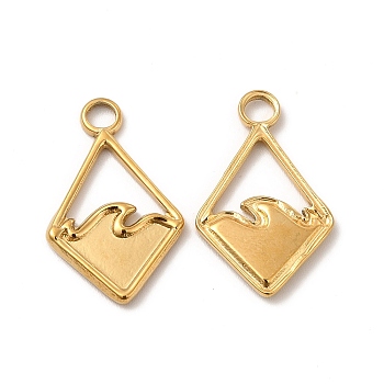 Ion Plating(IP) 304 Stainless Steel Pendants, Rhombus with Ocean Charms, Real 18K Gold Plated, 21.5x13.5x1.5mm, Hole: 3mm