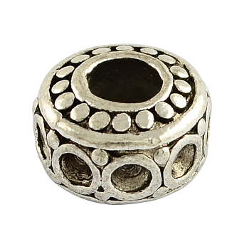 Tibetan Style Alloy European Beads Rhinestone Settings, Rondelle, Large Hole Beads, Lead Free , Antique Silver, 9x6mm, Hole: 4mm, about 628pcs/1000g, Fit for 2mm Rhinestone