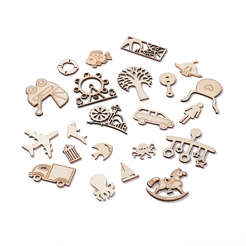 Unfinished Wood Sheet Decorations, DIY Craft Supplies, Mixed Shapes, BurlyWood, 2.3x2.3x0.2cm
