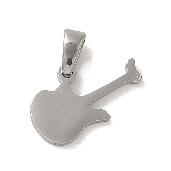 304 Stainless Steel Pendants, Guitar Charm, Stainless Steel Color, 10x17x1.5mm, Hole: 2x4mm