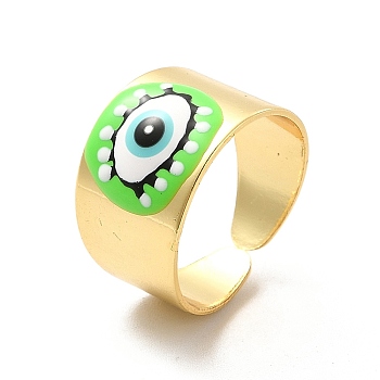 Enamel Horse Eye Open Cuff Rings, Real 18K Gold Plated Brass Jewelry for Women, Lime, US Size 6 3/4(17.1mm)