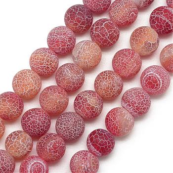 Natural Weathered Agate Bead Strands, Frosted, Dyed, Round, Indian Red, 4~4.5mm, Hole: 1mm, about 95pcs/strand, 14.6 inch