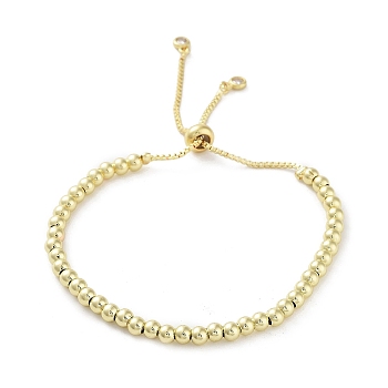 Adjustable Brass Round Beaded Slider Bracelets, with Box Chains, Real 18K Gold Plated, Inner Diameter: 2~3-3/8 inch(5.2~8.6cm)