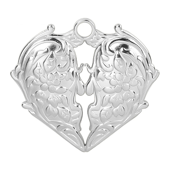 201 Stainless Steel Pendants, Heart Wing Charms, Stainless Steel Color, 26x25x3mm, Hole: 2.5mm