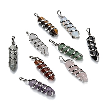Natural & Synthetic Gemstone Pendants, with Platinum Iron Findings, Bullet, 42~48.5x10.5~12.5x10.5~11.5mm, Hole: 5x3mm
