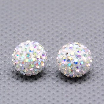 Round Polymer Clay Czech Glass Rhinestone Beads, Pave Disco Ball Beads, 101_Crystal+AB, PP9(1.5~1.6mm), 8mm, Hole: 1mm