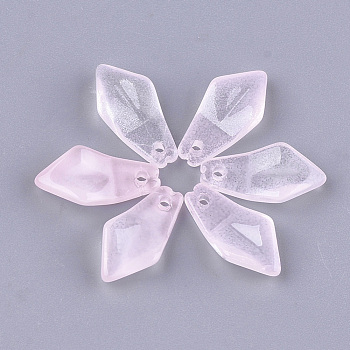 Transparent Spray Painted Glass Pendants, Quadrilateral, Pink, 14.5x7.5x3.5mm, Hole: 1mm