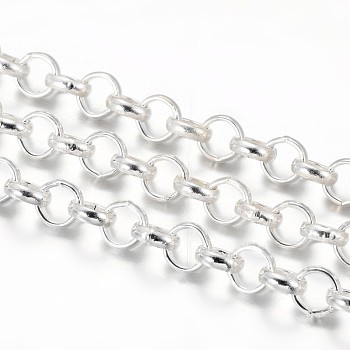 Iron Rolo Chains, Belcher Chain, Unwelded, with Spool, Long-Lasting Plated, Silver, 6x2mm, about 328.08 Feet(100m)/roll