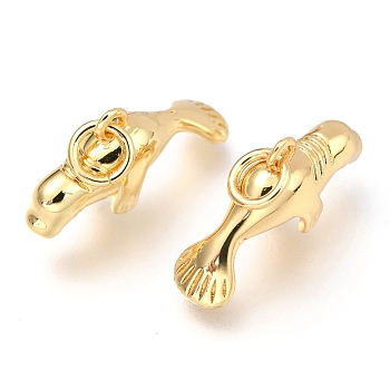 Brass Pendants, Long-Lasting Plated, with Jump Rings, Manatee/Sea Cow, Real 18K Gold Plated, 19x6x10mm, Junp Ring: 5x0.8mm, Inner Diameter: 3mm