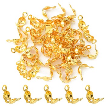 Brass Bead Tips, Calotte Ends, Clamshell Knot Cover, Golden, 7x4mm, Hole: 1mm, Inner Diameter: 3mm