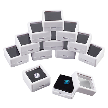 Plastic Loose Diamond Display Boxes, with Clear Glass Cover and Sponge Inside, for Gemstone, Jewelry Storage, Square, White, 3x3x1.65cm, Inner Diameter: 2.4x2.4x0.8cm