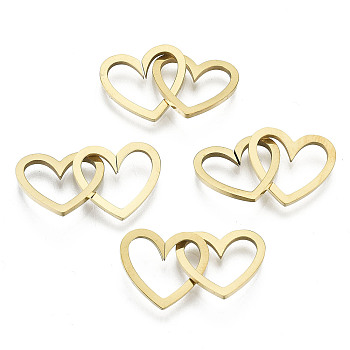 201 Stainless Steel Linking Rings, Quick Link Connectors, Laser Cut, Heart, Golden, 11x12x1mm, Inner Diameter: 5x10mm, about 2pcs/set
