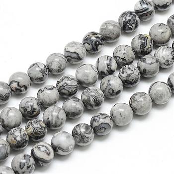 Natural Map Stone/Picasso Stone/Picasso Jasper Beads Strands, Round, 6mm, Hole: 1mm, about 67pcs/strand, 14.96 inch