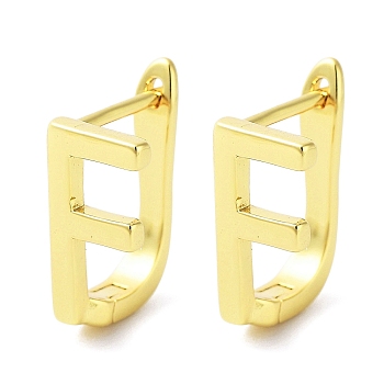 Brass Letter Stud Earrings for Women, Lead Free & Cadmium Free, Real 18K Gold Plated, Letter F, 15.5x7.5mm