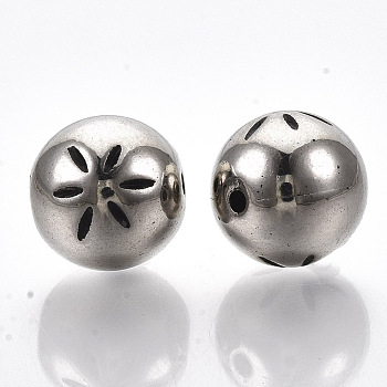 CCB Plastic Beads, Round with Flower, Antique Silver, 11.5x11mm, Hole: 1.4mm