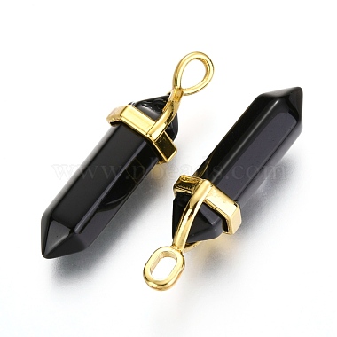 Natural Black Obsidian Bullet Double Terminated Pointed Pendants(X-G-G902-B25)-2