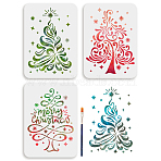 1 Set PET Hollow Out Drawing Painting Stencils, for DIY Scrapbook, Photo Album, with 1Pc Art Paint Brushes, Christmas Tree, 297x210mm(DIY-MA0006-19)