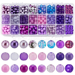 720Pcs 24 Style Round Transparent Frosted & Spray Painted & Baking Paint Round Glass Beads, Mixed Color, 8~9mm, Hole: 1~1.6mm, 30pcs/style(GLAA-PH0001-68)