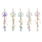 Acrylic Pendants, Jellyfish Charms, with Glass and 304 Stainless Steel, Golden, 78x22mm, Hole: 3mm(PALLOY-JF05174)