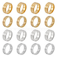 16Pcs 4 Styles 201 Stainless Steel Grooved Line Finger Ring for Women, Golden & Stainless Steel Color, US Size 6 1/2(16.9mm), 4Pcs/style(RJEW-UN0002-48)