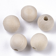 Unfinished Natural Wood Beads, Round, Floral White, 33~35x33mm, Hole: 10mm(WOOD-Q041-04B)