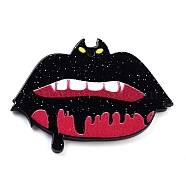 Halloween Printed Acrylic Pendants, with Glitter Powder, Lip, 29.5x39.5x2.5mm, Hole: 1.5mm(MACR-M048-03I)