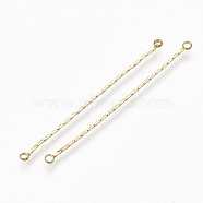 Brass Coreana Chain Links connectors, Real 18K Gold Plated, 50x2.5x1mm, Hole: 1.5mm(X-KK-S348-333)