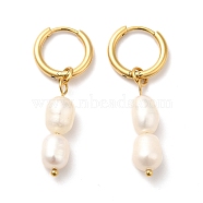 Double Natural Pearl Dangle Hoop Earrings, Golden 304 Stainless Steel Jewelry for Women, Golden, 38mm, Pin: 1mm(STAS-H175-27G)