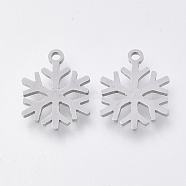 201 Stainless Steel Pendants, Laser Cut Pendants, Snowflake, Stainless Steel Color, 15x12x1mm, Hole: 1.2mm(STAS-S110-047P)