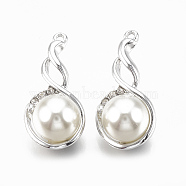 Alloy Pendants, with Rhinestone and ABS Plastic Imitation Pearl, Crystal, Creamy White, Silver, 26.5x13x12mm, Hole: 1mm(PALLOY-S065-14)