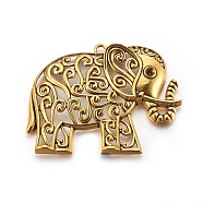 Tibetan Style Alloy Big Pendants, Lead Free & Cadmium Free, Elephant, Antique Golden, 64.5x49x9mm, Hole: 3mm(X-TIBEP-29-AG-LF)
