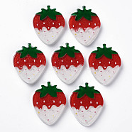 Cellulose Acetate(Resin) Cabochons, with Glitter Powder, Strawberry, Red, 30x24x4~4.5mm(KY-N015-79)