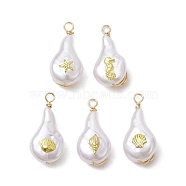 ABS Plastic Imitation Pearl Pendants, with Alloy Cabochons and Eco-Friendly Copper Wire, Mixed Shapes, 22~22.5x10.5~11x6.5~7mm, Hole: 2mm, about 5Pcs/Set(PALLOY-JF02601-02)