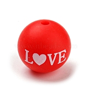 Silicone Beads, Round, LOVE, Word, 15mm, Hole: 2mm(SIL-E009-01F)