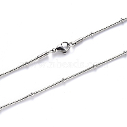 304 Stainless Steel Round Snake Chain Necklace, with Rondelle Beads and Lobster Claw Clasp, Stainless Steel Color, 19.68 inch(50cm)x0.9mm(NJEW-S420-009A-P)