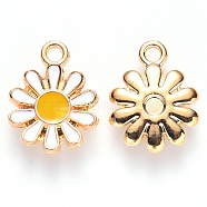 Alloy Enamel Charms, Flower, Light Gold, White, 14x12x2mm, Hole: 1.6mm(ENAM-S121-049)